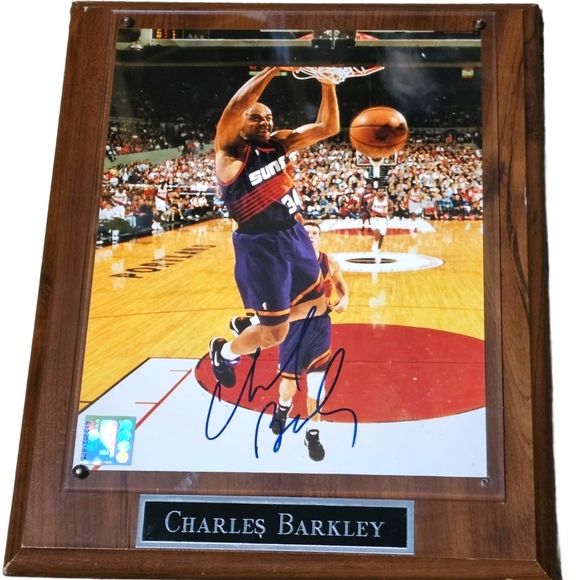 Vintage 1995 NBA Charles Barkley Signed 8x10 Photo In Wooden Plaque Phoenix Suns